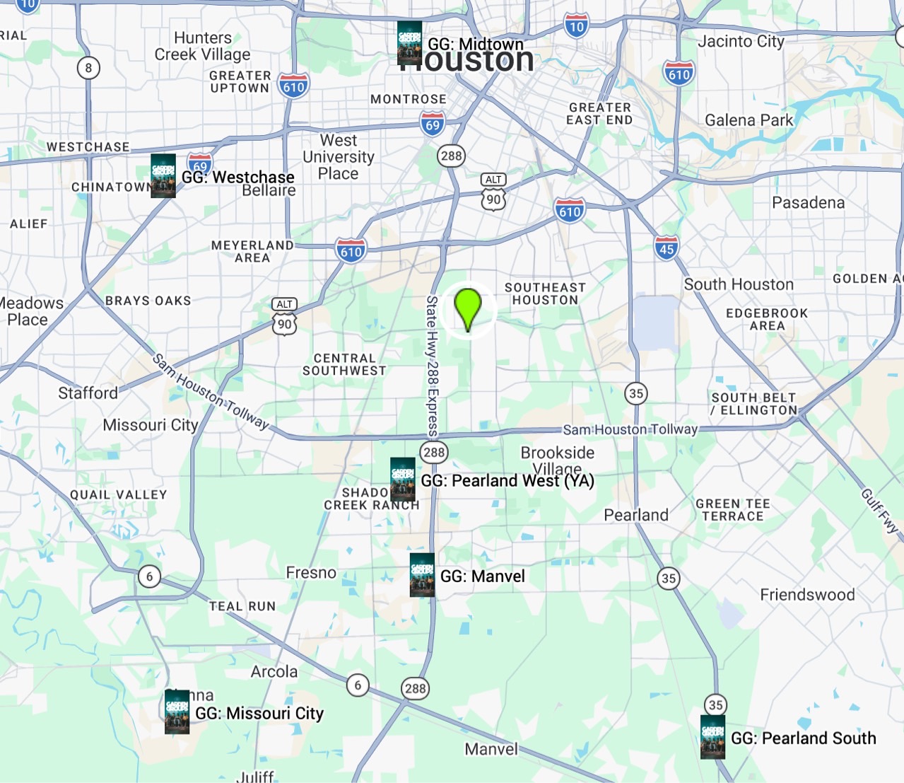 Map of Garden Group locations across the Houston area